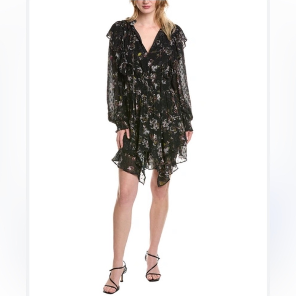 All SAINTS DRESS ELISE VIOLA SZ 2 BLACK FLORAL RUFFLES WHIMSIGOTH ROMANTIC BOHO